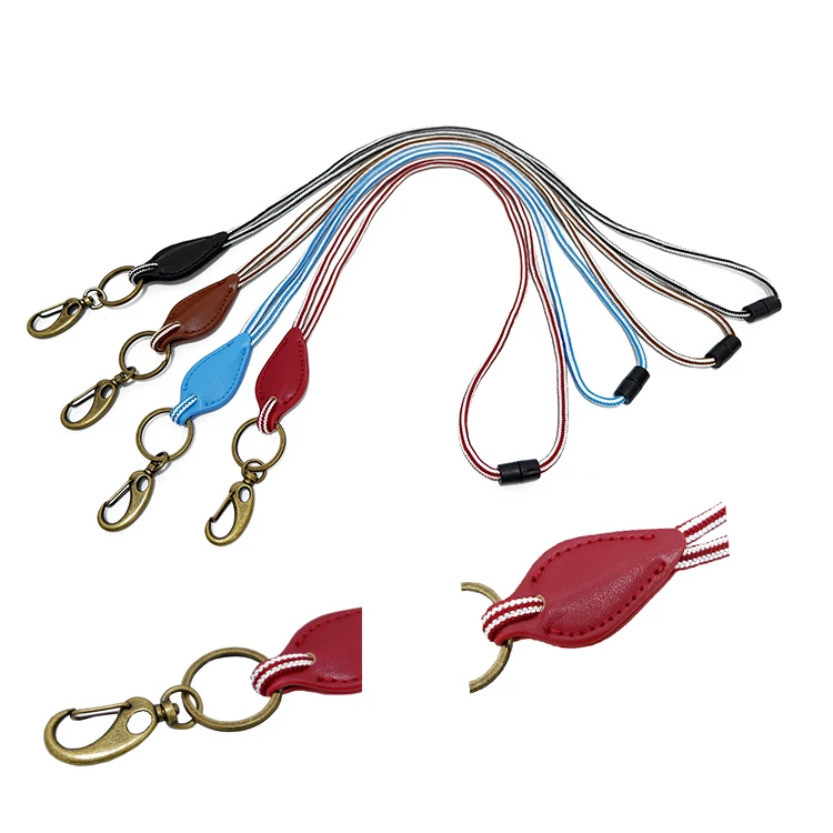 Custom fashion premium macrame twist round leather cord snake lanyard