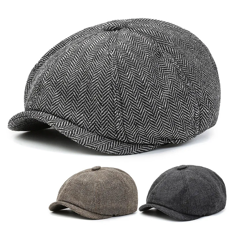 Men Beret Newsboy Hat Vintage Tweed Peaky Blinders Berets Baker Boy Hat ...