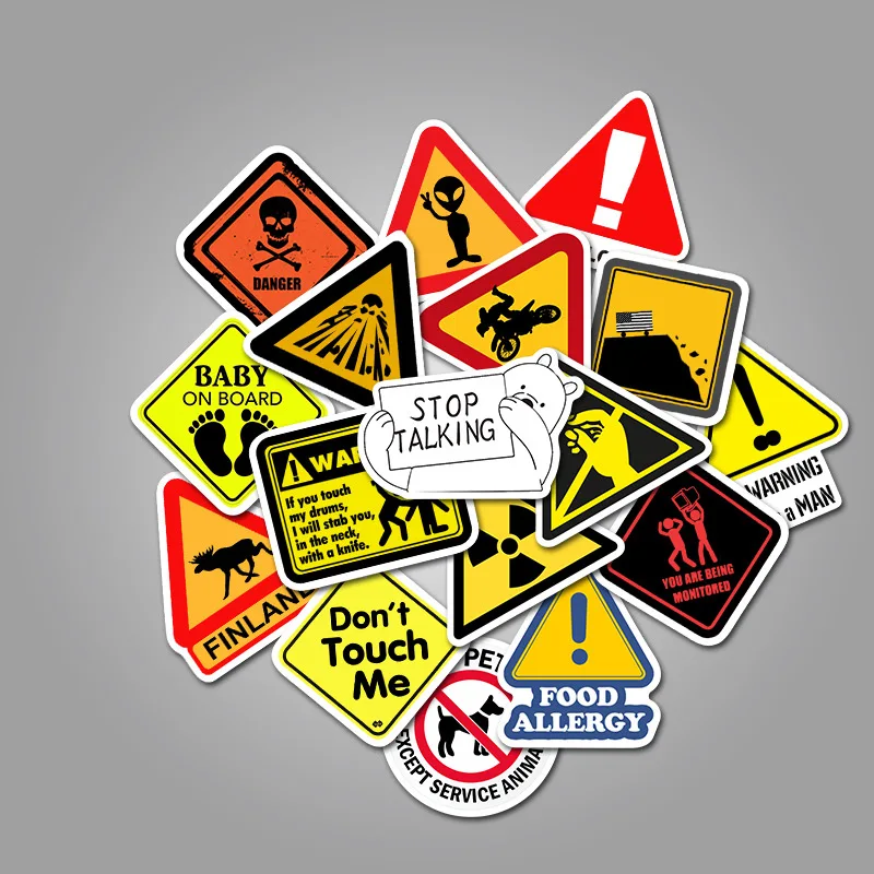 50Pcs Banning Signs Stickers Warning Danger Reminder Waterproof Decal Sticker HU 