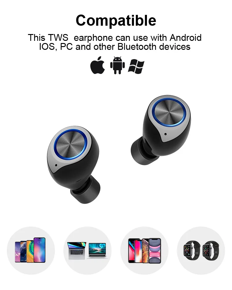 TW80 Blue tooth Earphone Mini Stereo Wireless Headset In Ear Earbuds Headphone with Microphone for ios iPhone Android Samsung - ANKUX.COM