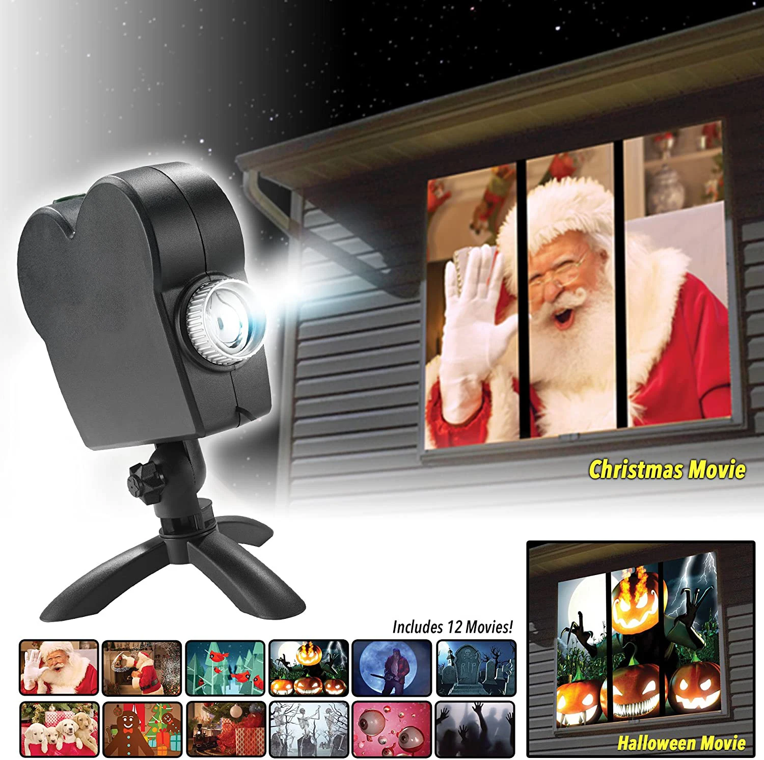Window Projector 12 Movie Festival Projection Lamp Christmas Halloween LEDS Projector Lights For Party Holiday