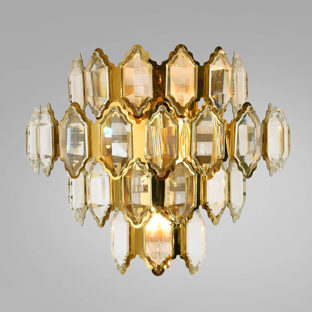 Fancy Crystal Wall Light Gold Color For Hotel Bedside Wall Light Sconce