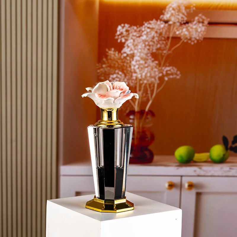 product luxury 6ml crystal oil perfume bottle high quality crystal bottle with flora decoration unique flower cap crystal crafts g 243-6