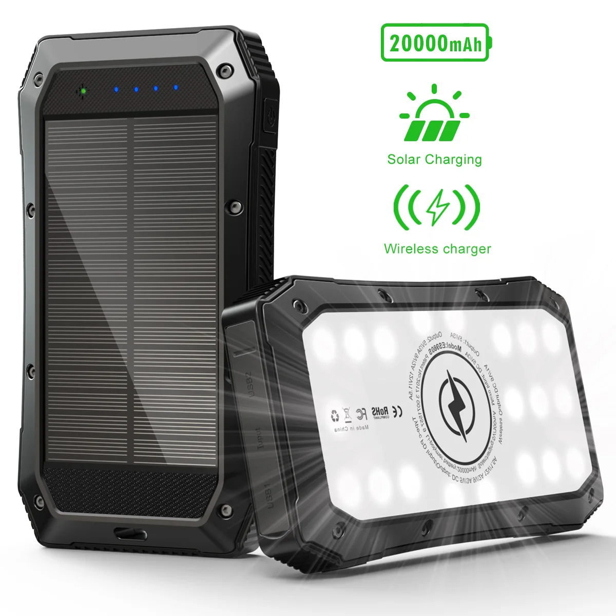 Wireless 20000mah 30000mah 50000mah 4 Usb Pd Solar Panel Battery Bank ...