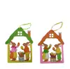 Easter Wooden rabbits collecting eggs printing window hanging ornaments for home decoration