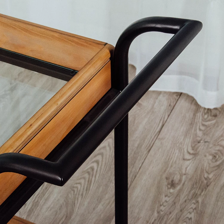 wood metal glass bar cart