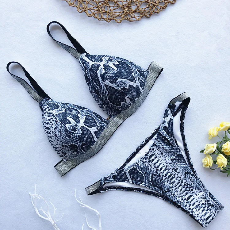 Sexy Two Piece Printed Leopard Thong Beachwear Mature Women Bikini Swimwear