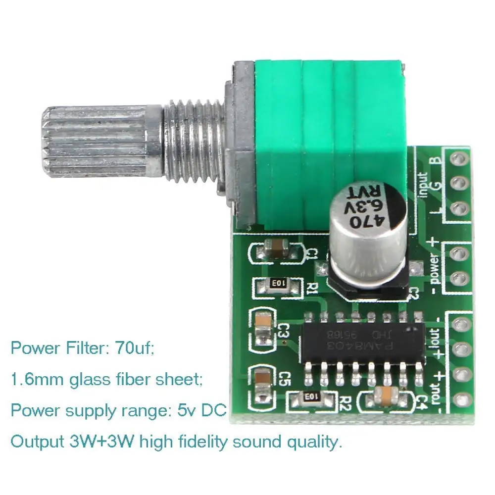 Micro USB Mini Audio Power Amplifier Board pam8403 DC 5v 3w+3w Dual Channel DIY 