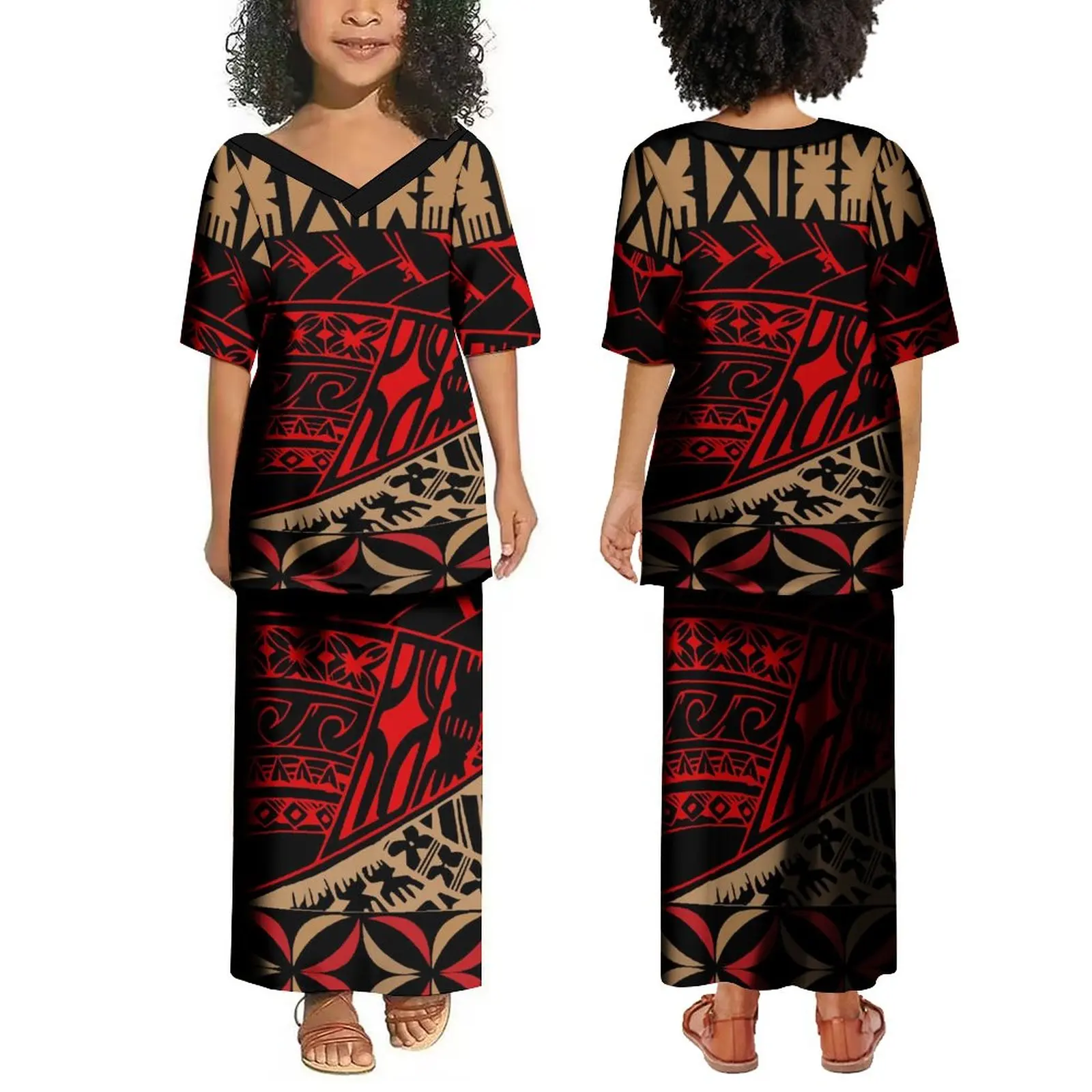 Wholesale Custom Polynesian Kis Puletasi Samoan Set Girls Dress Ptaha V ...