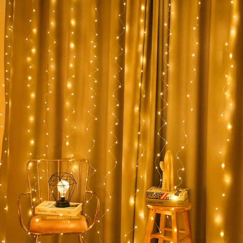 Curtain Fairy  Battery Christmas Copper Wire Led String Light for Wedding Party Decorations