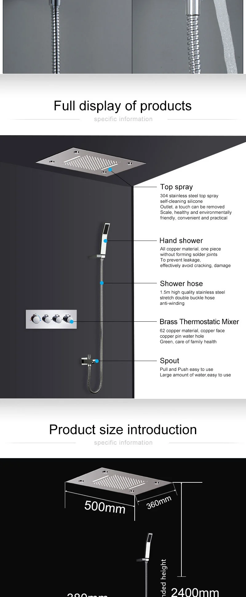Luxury Large Sus304 Rainshower Smart Constant Temperature Bathroom Wall