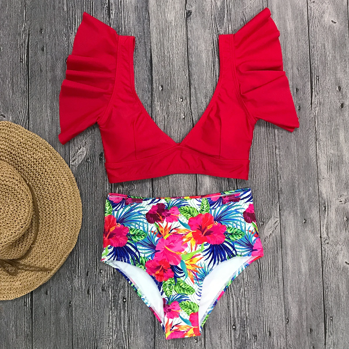 Bathing Suits Red High Waist Two Piece Ruffle Bikini Swimwear Swimsuits For Women Buy Swimwear