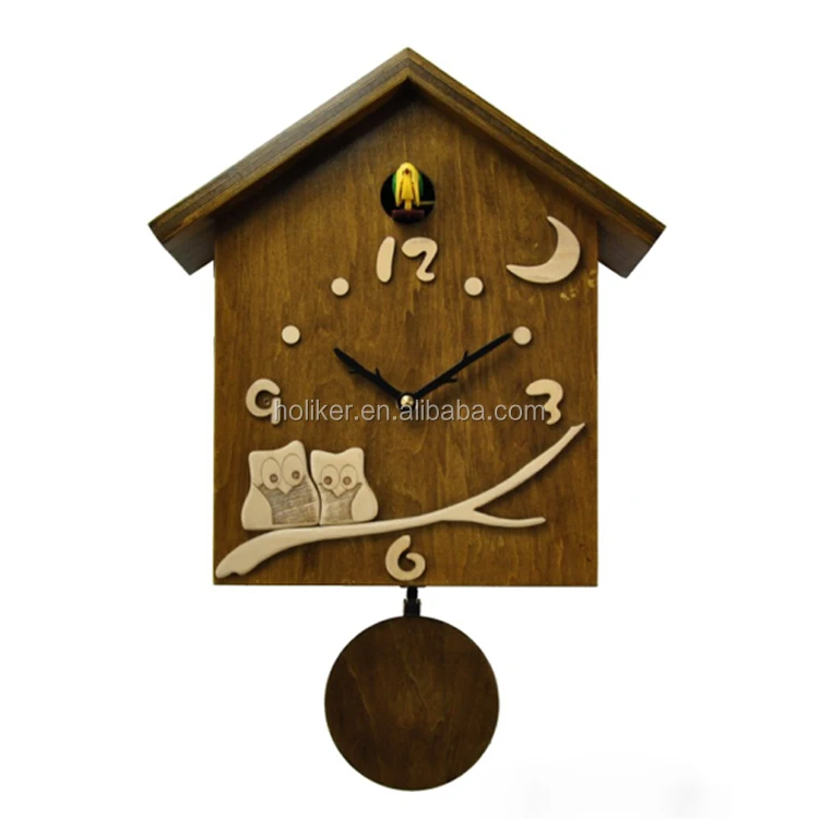 Modern Pretty Wooden House Shape Wall Mounted Clock Hourly Chime Wall