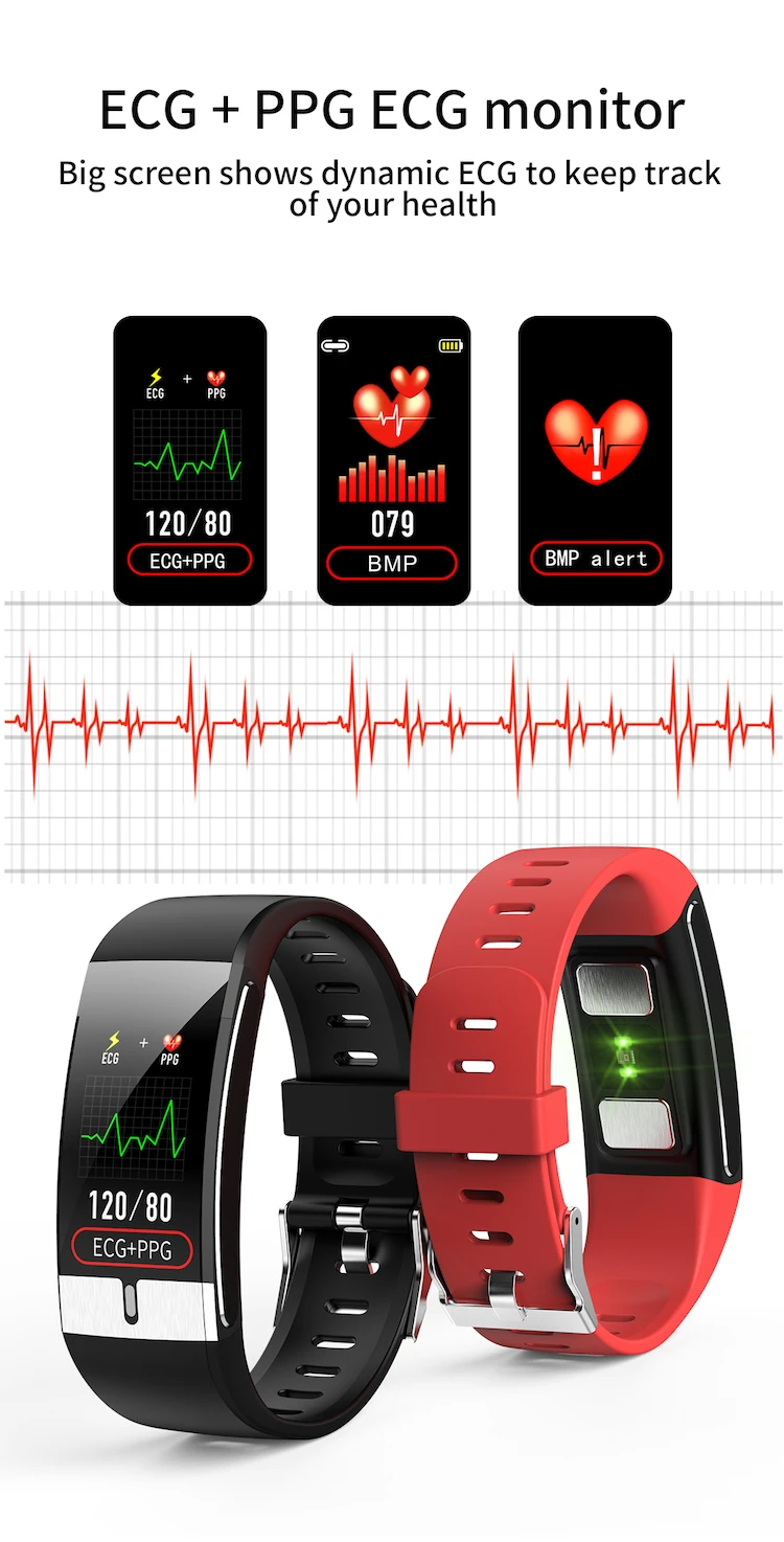 IP68 smart watch E66 with ecg heart rate monitor body temperature watch bracelet fitness tracker