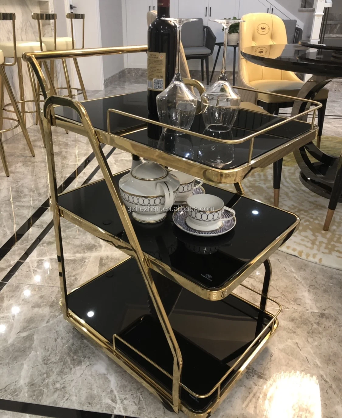 
Stainless Steel Tempered Glass Wine Tea Drinks Wine Serving Cart Hotel/Beauty Salon/Restaurant servicec cart 