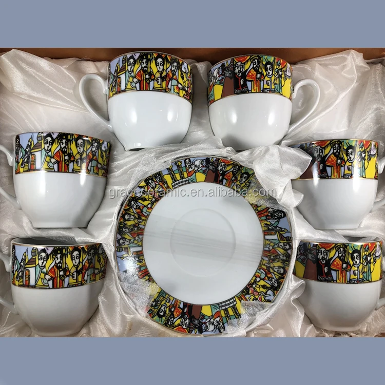 Factory price 12pcs fine porcelain saba ethiopia coffee cup Ethiopian