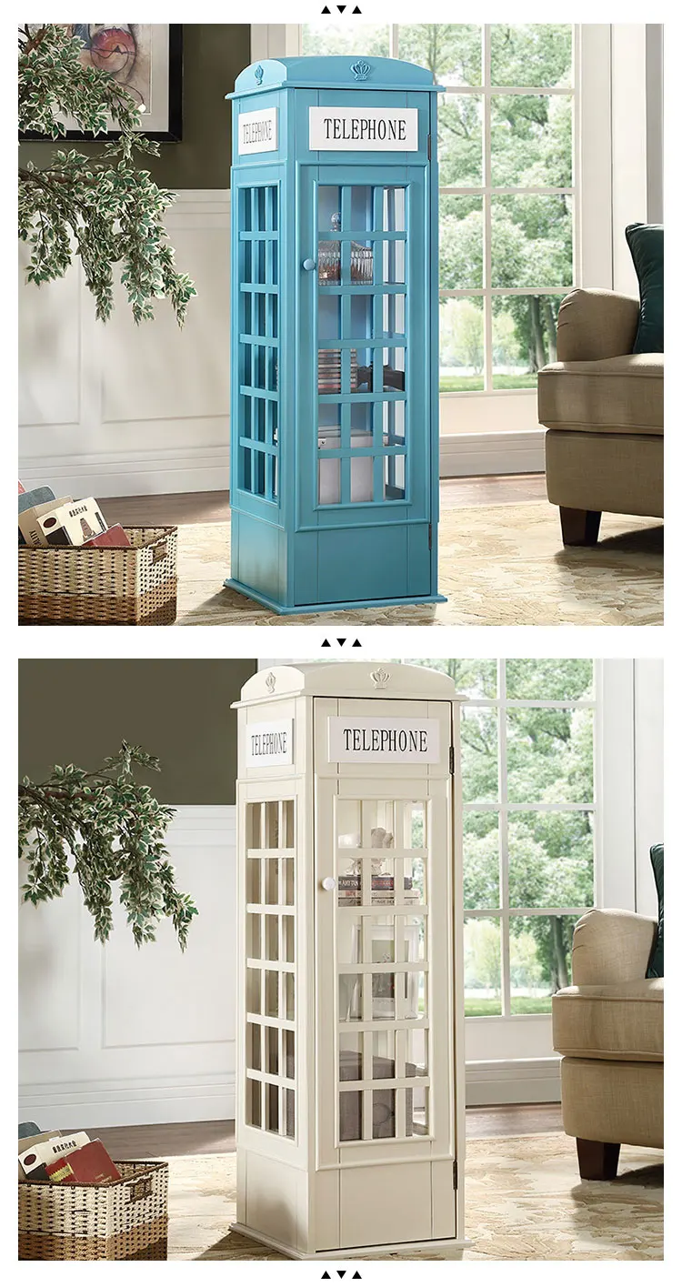 Vintage Telephone Booth 5 Tier Wood Bookshelf With Door