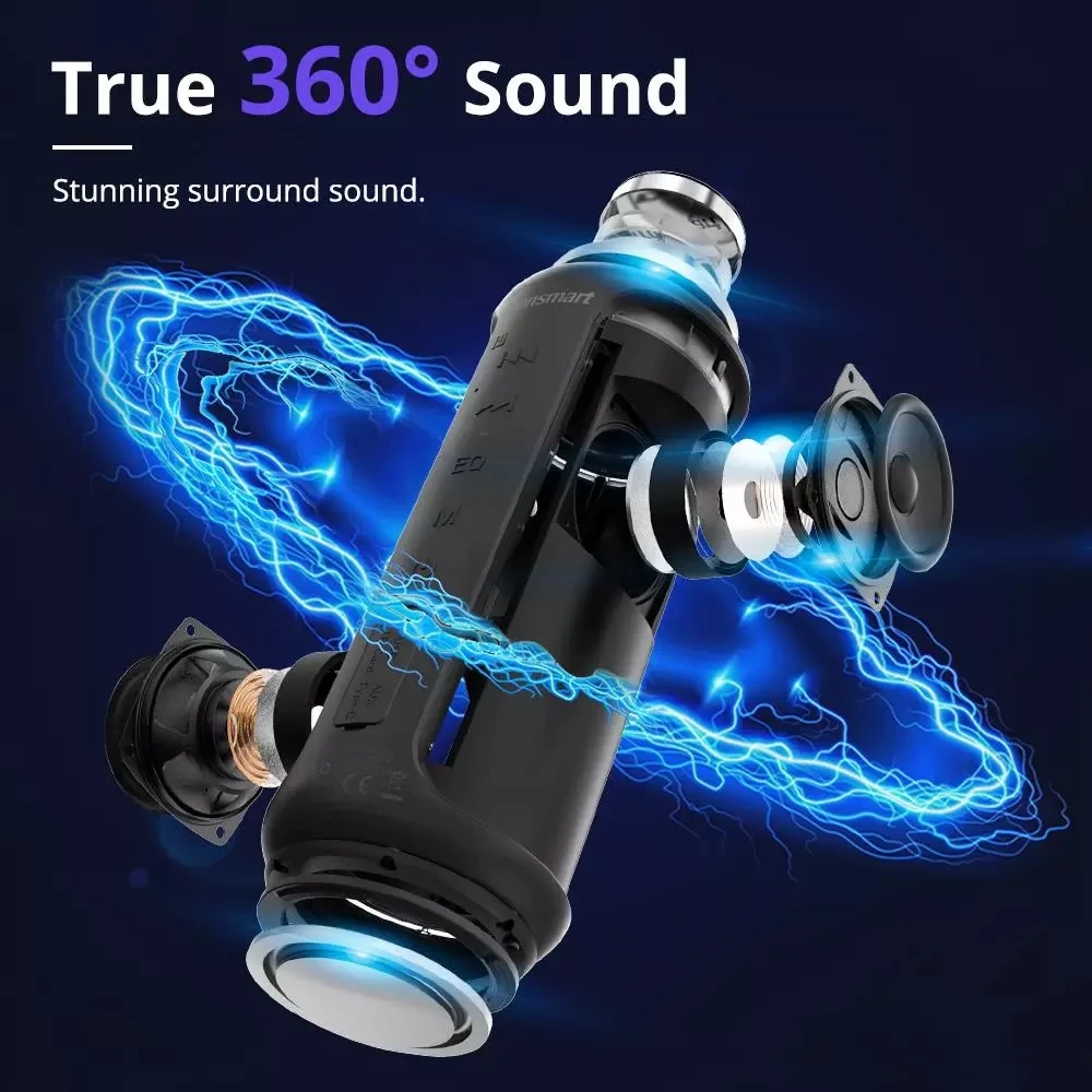For Tronsmart T6 Plus Portable BT Speaker 40W Portable Speaker Column Deep Bass IPX6 Waterproof Power Bank - ANKUX.COM