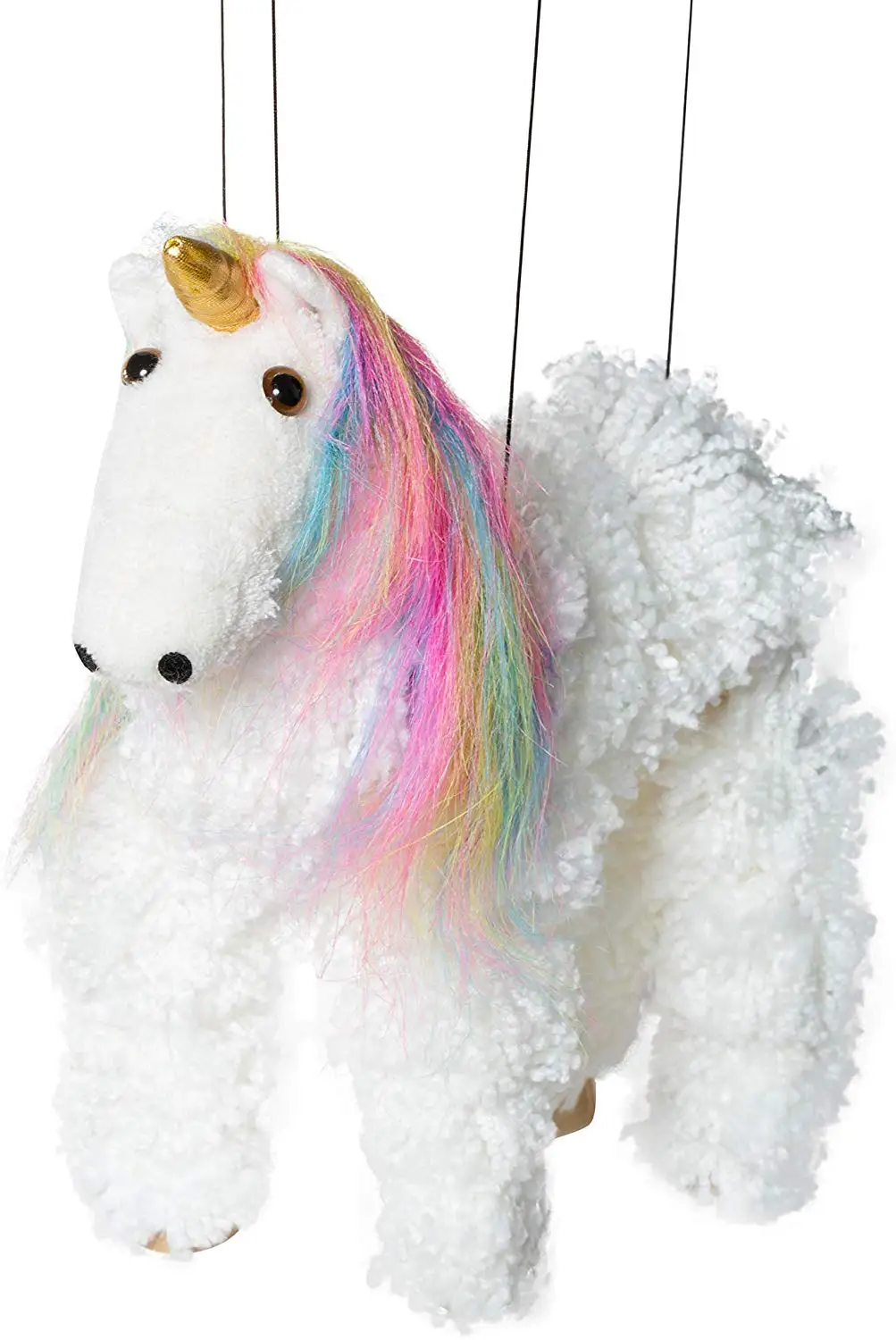 Customized Rainbow Mane Magical White Unicorn Yarn Puppet