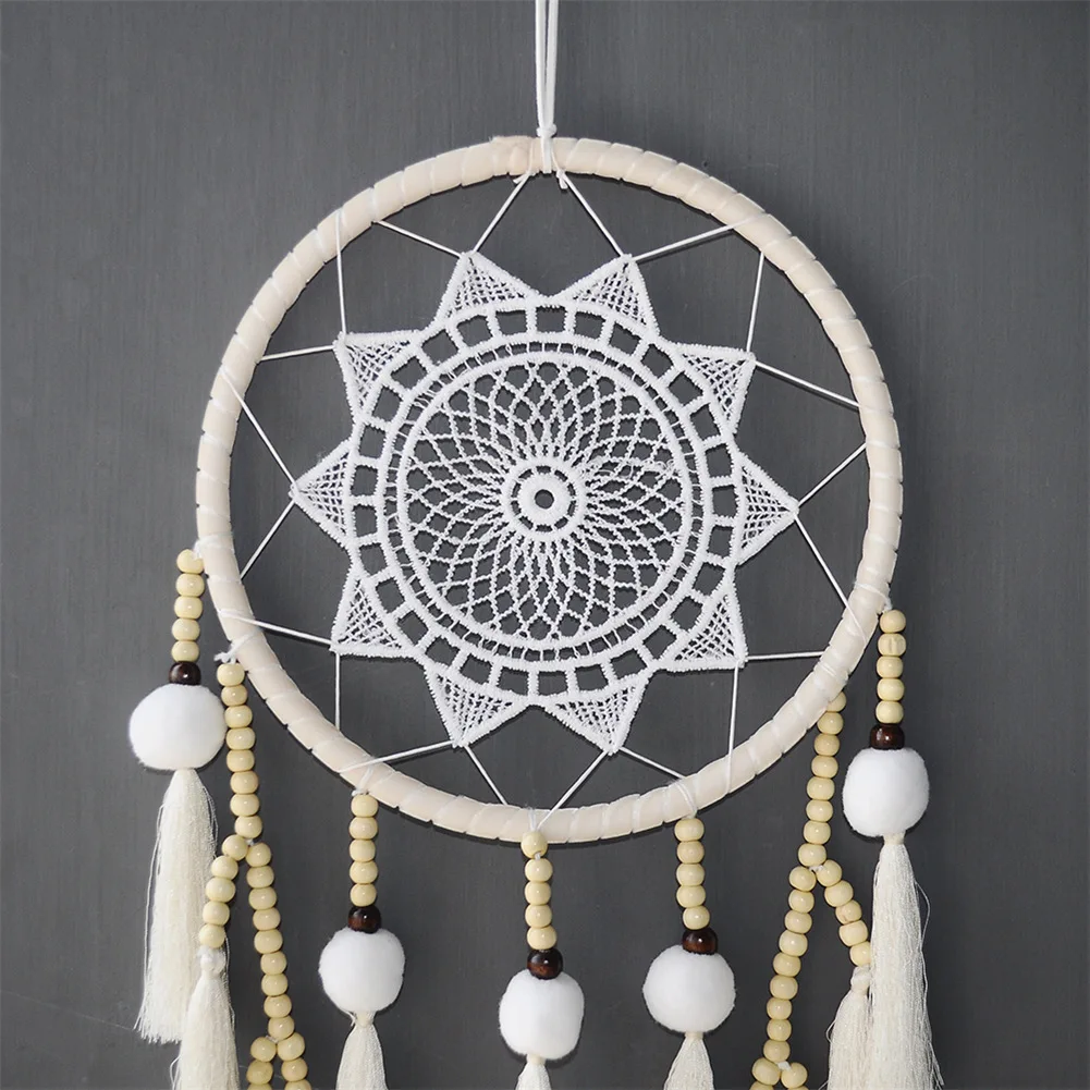 Boho Handmade Dream Catcher White Tassels Wood Beads Dreamcatcher For ...