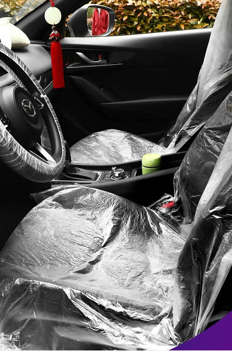 Universal Plastic Steering Wheel Covers Disposable Car Seat Cover Set