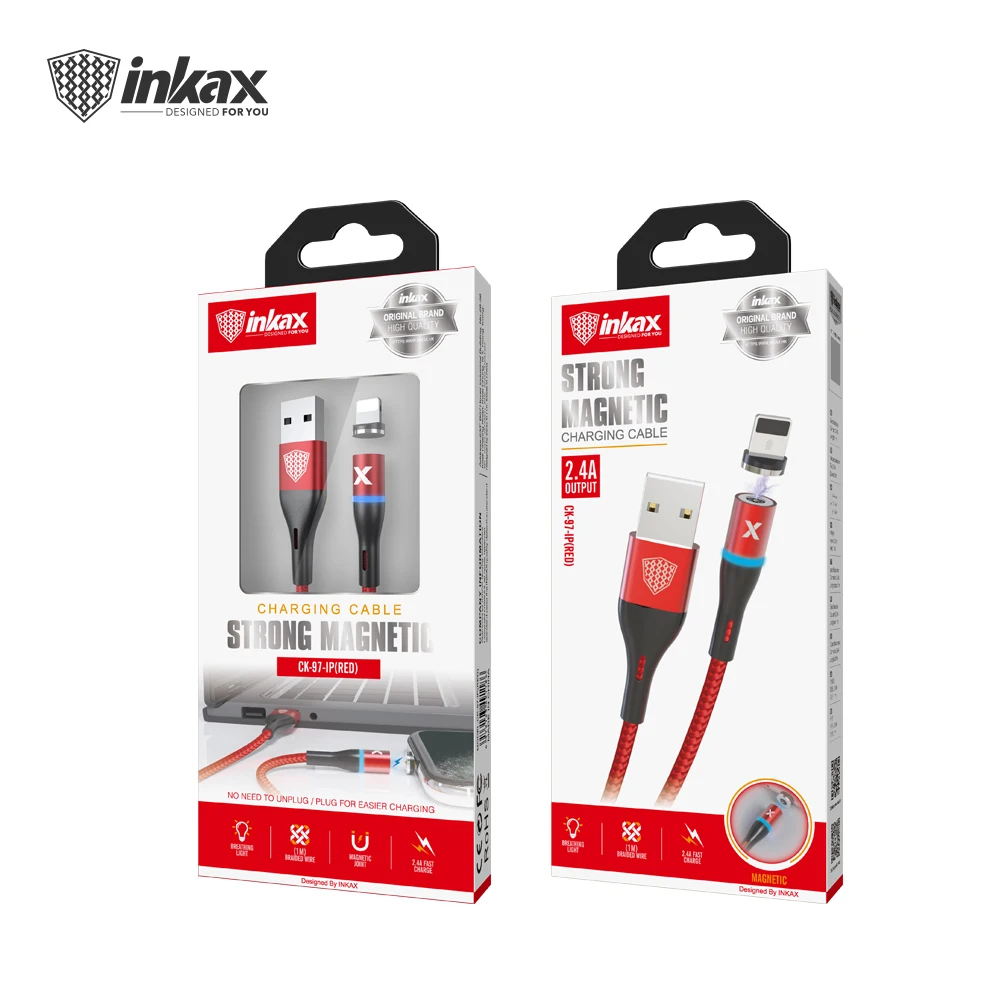 2020 New Hot sale inkax CK--97-IP Strong Magnetic Cable 1M 2.4A USB Charging Cable For iPhone Metal Connector Braid Jacket - ANKUX.COM