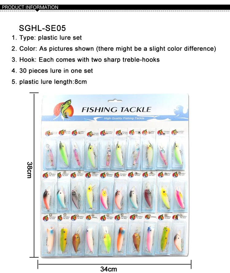 Selco 30piece Saltwater Fishing Lures Tackle Set With Treble Hooks
