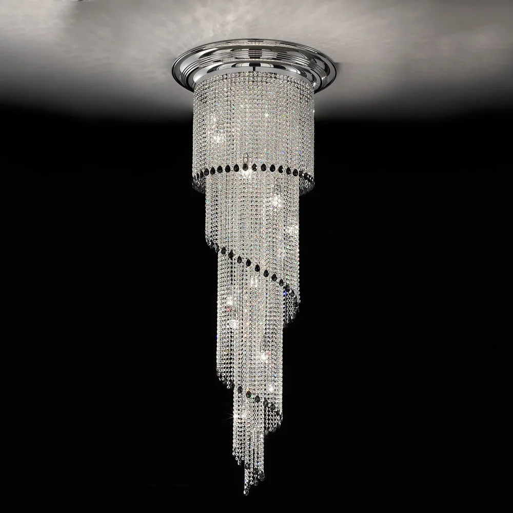 Hote luxury pendant lighting modern long spiral crystal staircase chandelier