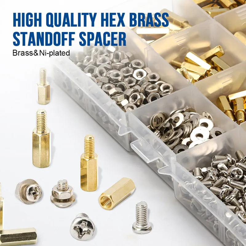 910pcs Brass Motherboard Standoff Pan Head Screw Nut Washer Assortment ...