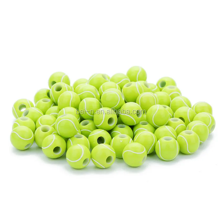 Bein 12mm Acrylic Large Hole Round Green Tennis Ball Beads Diy Jewelry