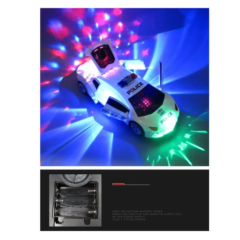Bump and Go Electric 360 Rotate Tranforming Toy Car With Light and Sound Automatic Door Opening Creative Toy Vehicle for Kids
