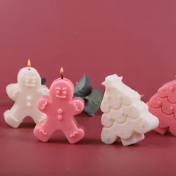 A264 Whosale DIY 3D Christmas Decorative tree gingerbread Man hand custom big silicone candle molds for making candles