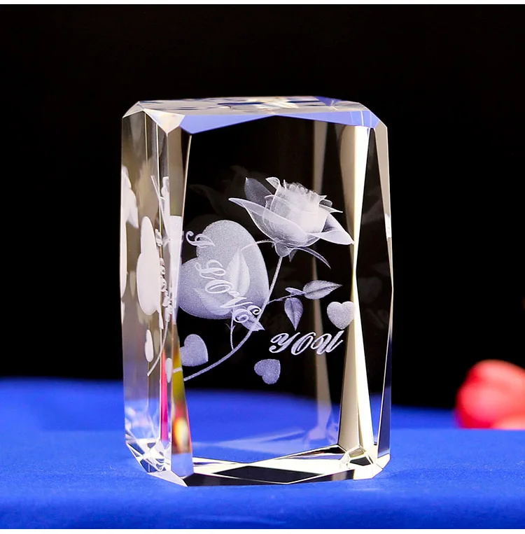 3D Laser Engraved Crystal Flower Love Gift Polished Office Decoration Paperweight for Valentine's Day Souvenir Mascot Model factory