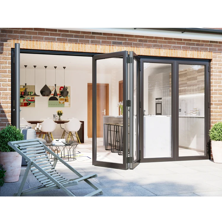 Interior Temporary Folding Door Industrial Bi Fold Screen Door Slide Track Smoothly Double Glass