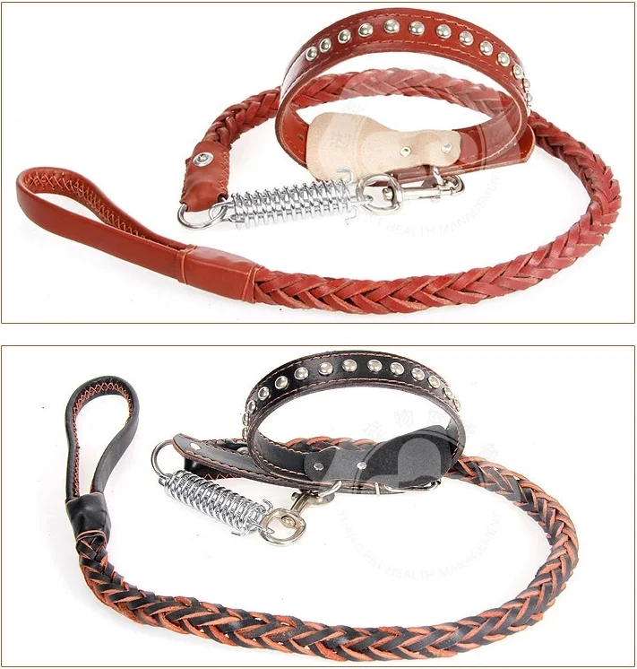 2020 Best Genuine Leather Braided Dog Leash Pet Leather Collar Leather