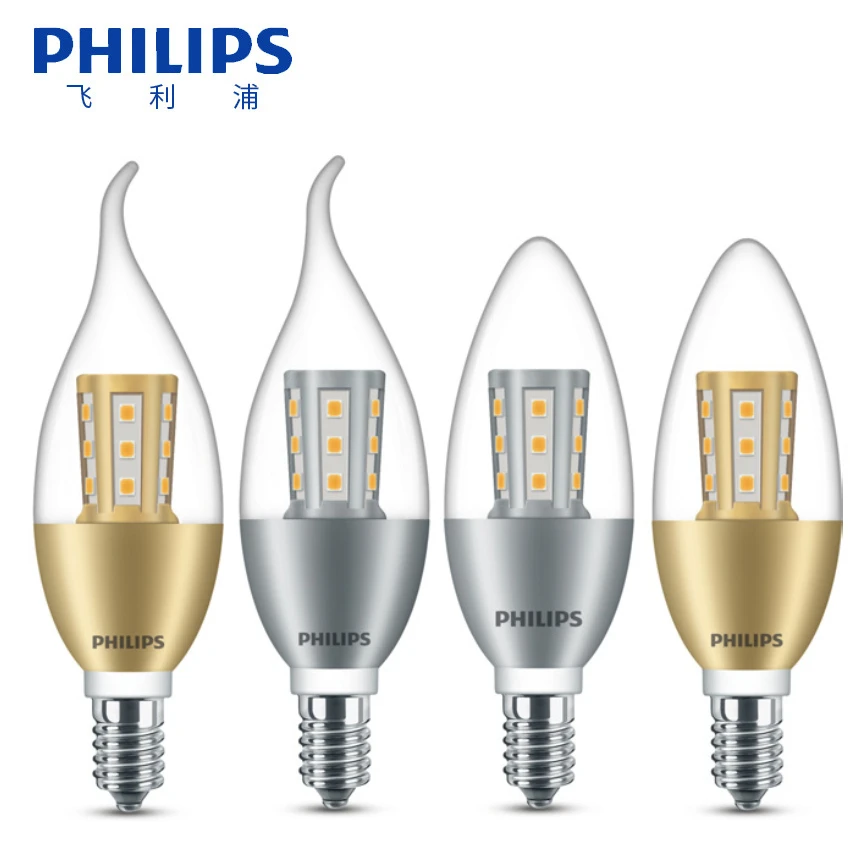 PHILIPSLED 220V Warm White 3000K E14 Clear LED Candle Bulb For Incandescent Lamp