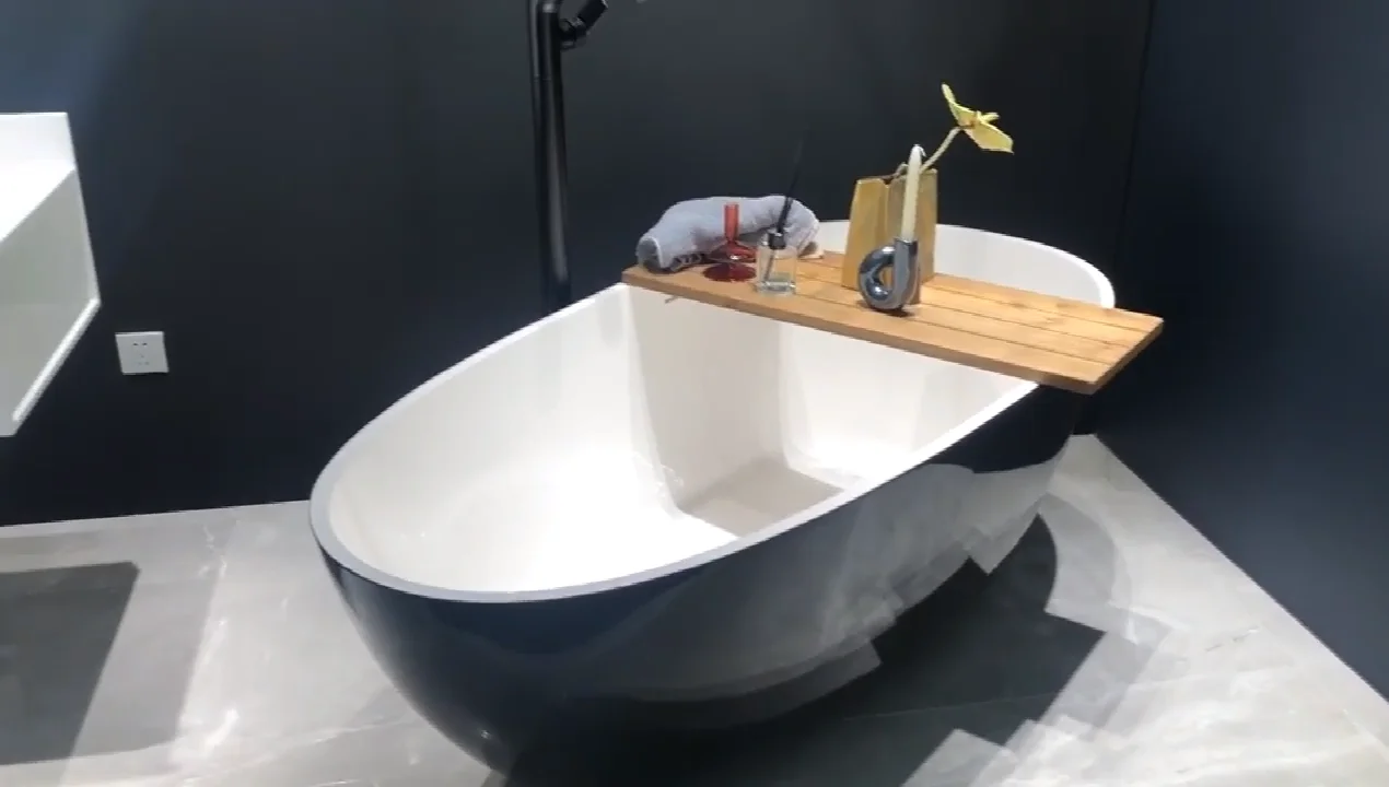 Egg Style Small Black Custom Made Artificial Marble Bath Tub,Bathroom