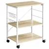 Kitchen cart moving multi-function storage belt hook 3 layer storage wooden hand trolley cart