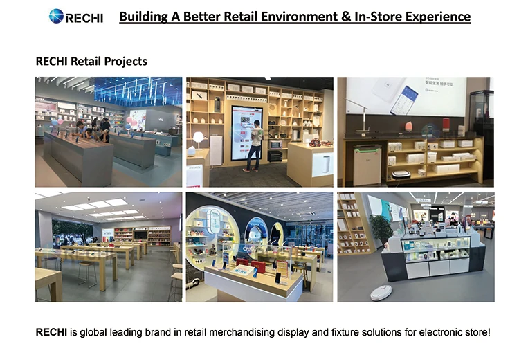 Rechi Custom Wood Retail Cell Phone Accessory Display Shelf Unit With Led Light Showcase For