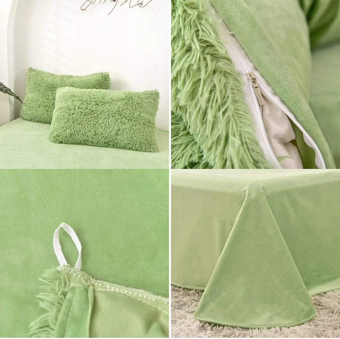 3pcs Ultra-Soft Fluffy Luxury Green Duvet Cover Set Shaggy Ultra-Soft Cozy Bedding with Long Faux Fur Cozy Green supplier