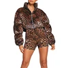 casual winter wear leopard print zipper front women long sleeve puffer jacket