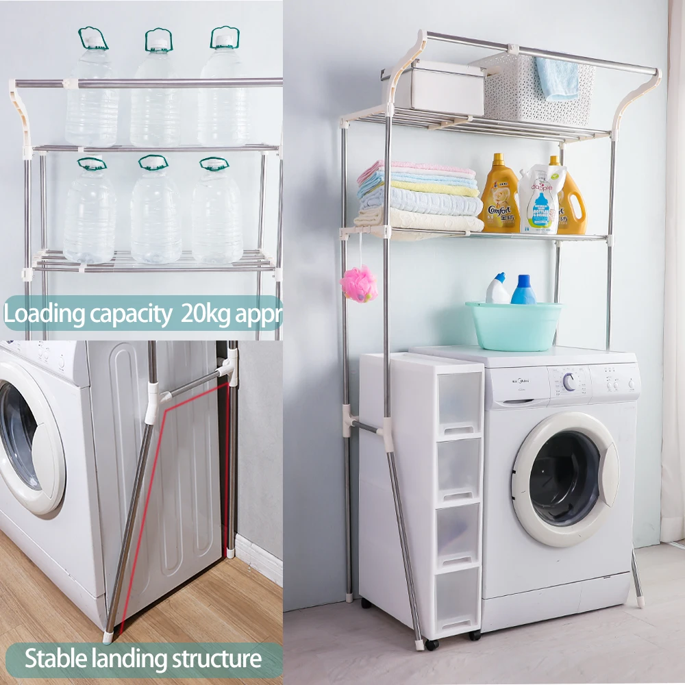 Modern Width Adjustable Over The Washing Machine Shelf Space Saving Bathroom Washer Storage