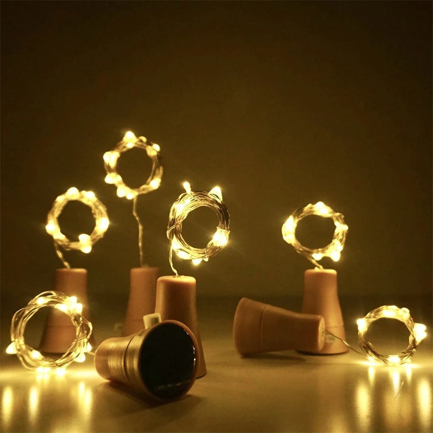 20LED 2M Garland Solar Wine Bottle Lights Solar Cork Fairy Lights Christmas Light Copper Garland Wire String Warm White