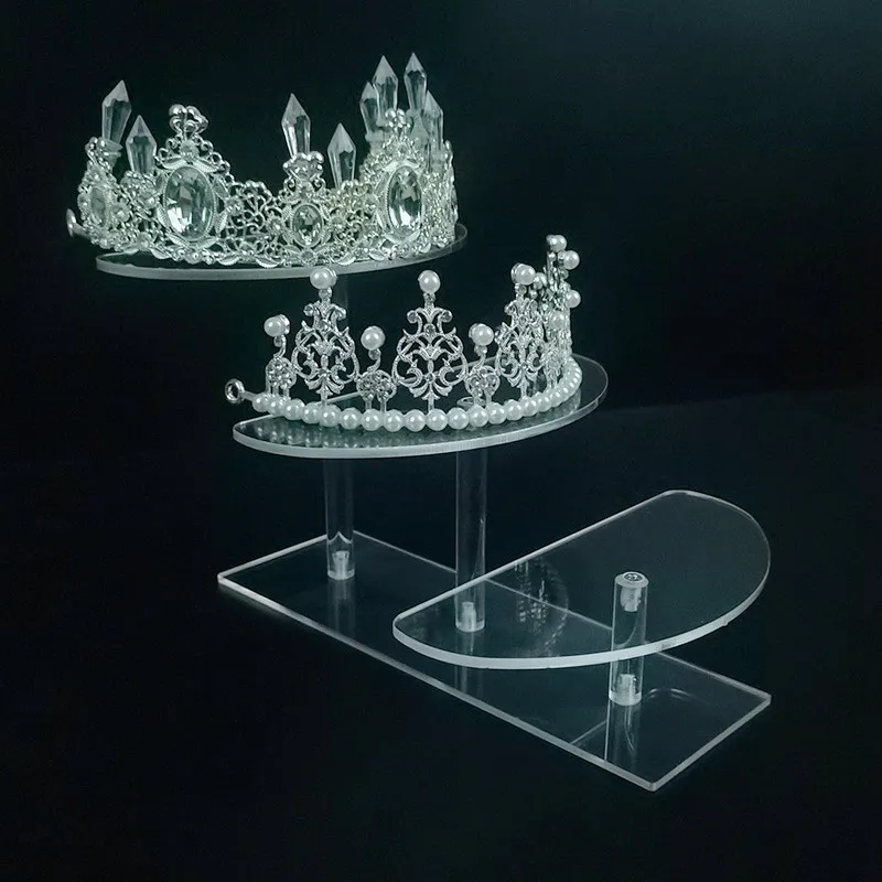 Tiered Clear Acrylic Tiara Display Stand For Crown Tiara Display Rack