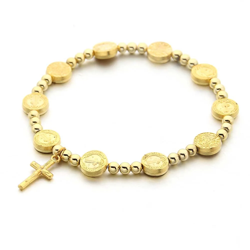 Five Color Glass Pearl Bracelet Cross Catholic Rose Gold Rosary Bracelet Bracelet Jesus Buy