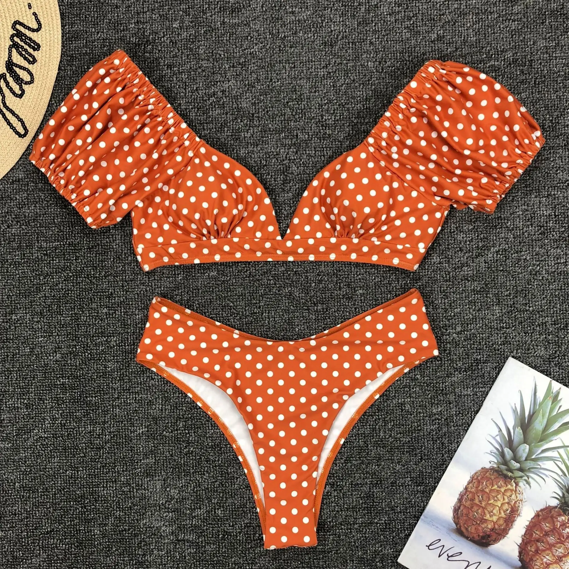 Women's Sexy Bubble Cuff with V-neck Beach Swimsuit Bikini