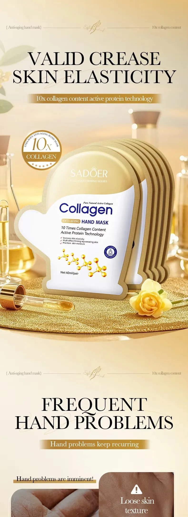 SADOER Collagen Hand Mask Gloves Anti-wrinkle Exfoliating Peeling Moisturizing Brightening Smooth Hand Sheet Mask Skin Care