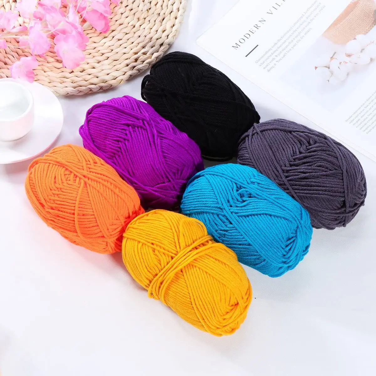 Wholesale 5ply 50g 73 Colors Milk Cotton Yarn Chunky Knitting Yarn Hand ...