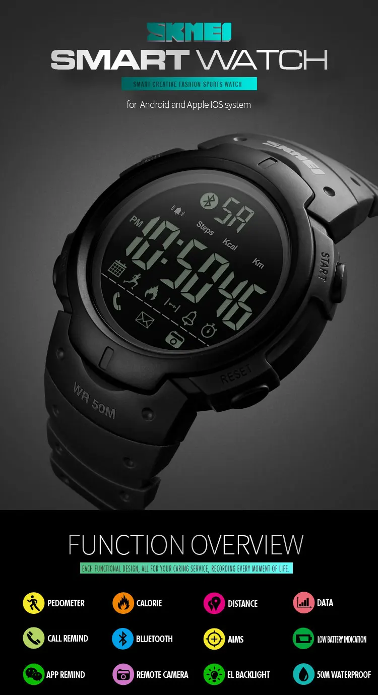 Top Fashion Skmei Bluetooth Men Sport Digital Wrist Watch Waterproof Reminder IOS Android Calorie Pedometer Fitness Smartwatch