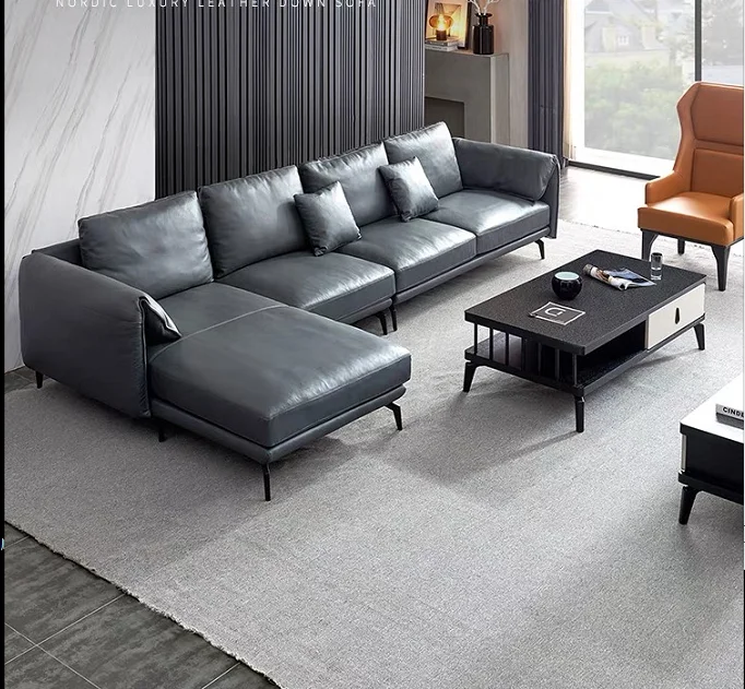 High quality wholesale L shaped genuine leather PU sofa sectional corner sofa set seater couch